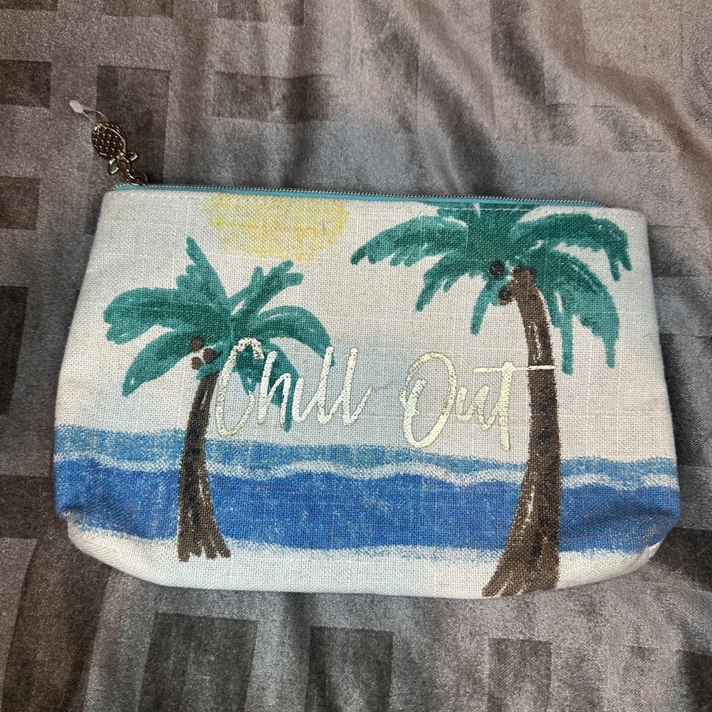 Retired Bath & Body Works Chill Out Palm Trees Canvas Makeup Cosmetic‎ Bag Pouch